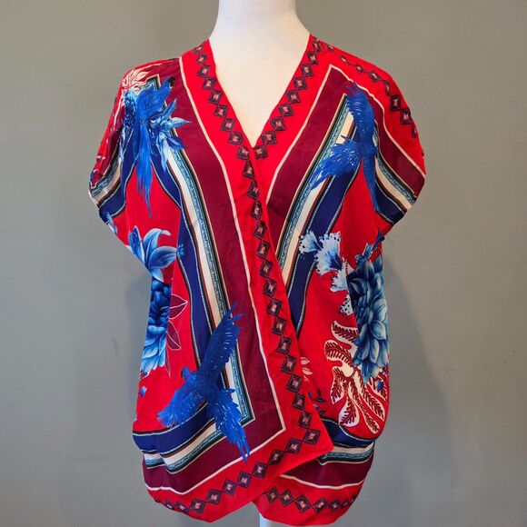 FARM Rio Tops - Farm Rio Macaw Scarf Top Sz Sm. Luxe Boho Resort Tropical Jungle